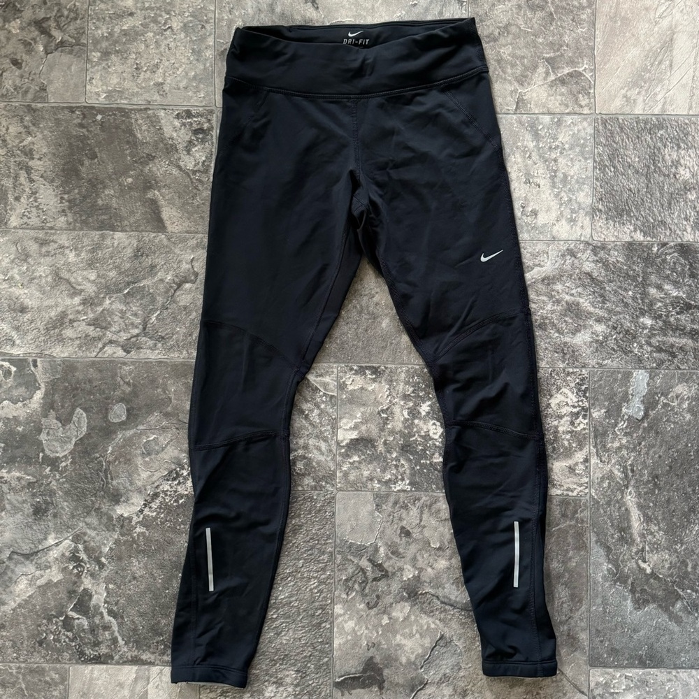Nike Women’s Running Tights Size Small Zipper Ankle Black Interior Drawstring